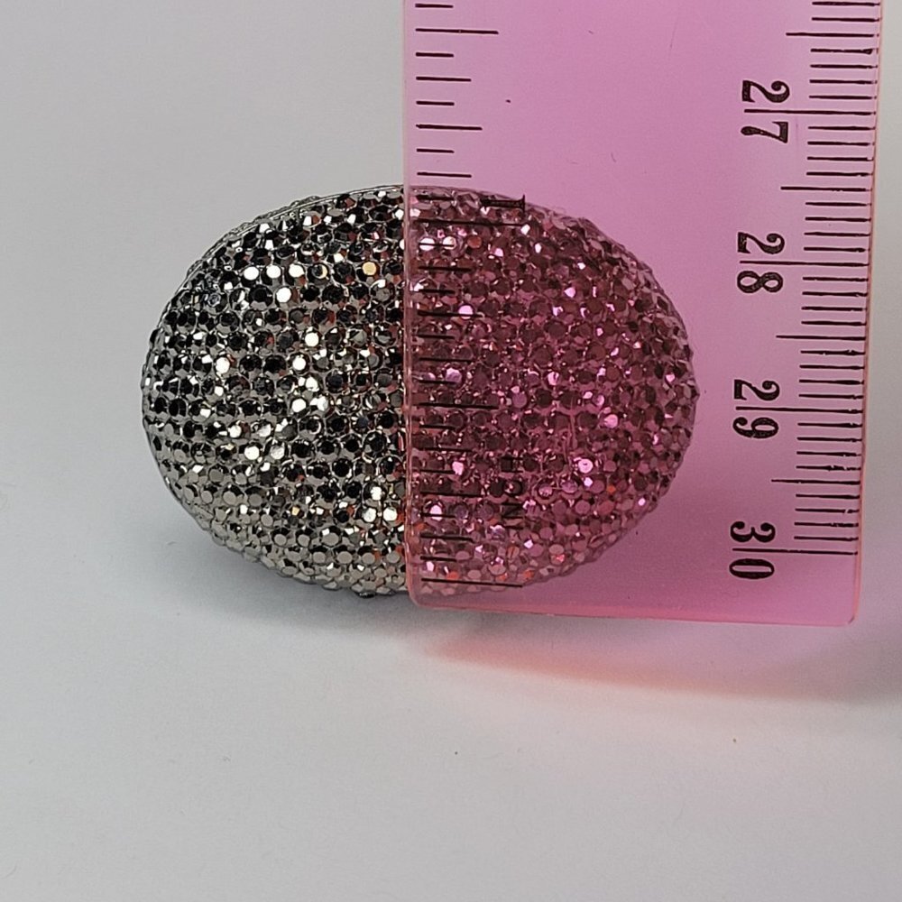 SILVER Grey Fashion Ring Oval Large Rhinestone Sparkly Bling Stretch Band Ring - Picture 11 of 12